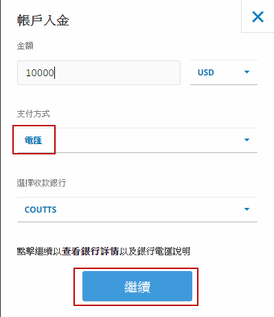 Etoro銀行電匯入金圖解教學-填寫金額